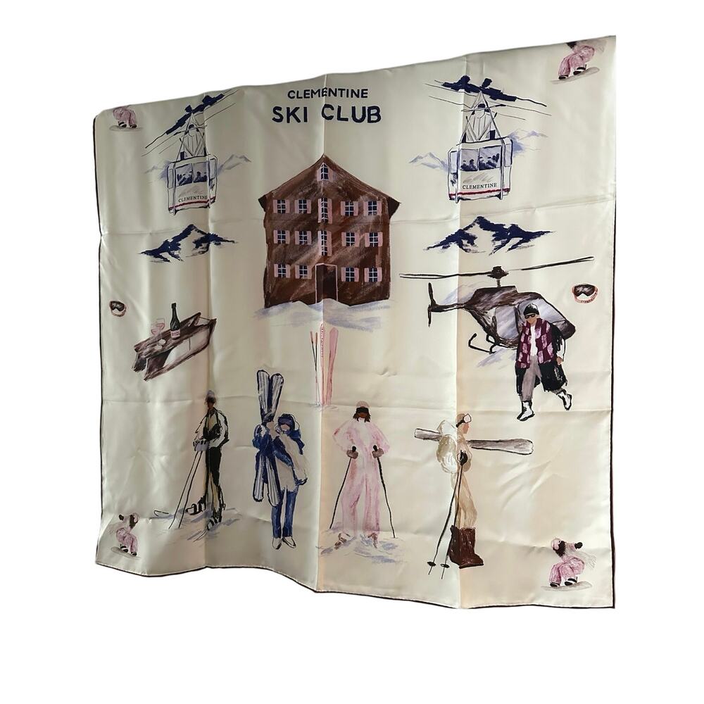 Clementine Sleepwear Ski Club Silk Scarf 90 - New in Box